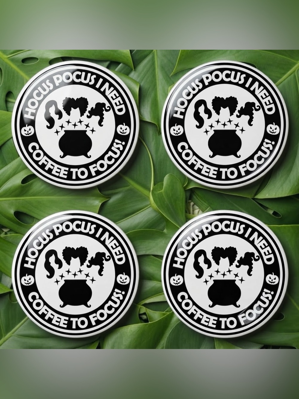 NWT Hocus Pocus Coffee Coaster Set - Halloween Decor - Resin - White - Set of 4